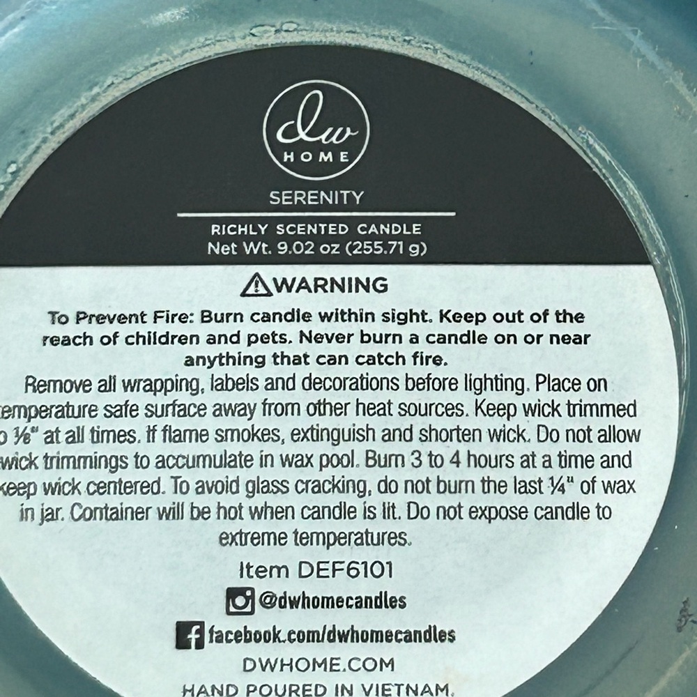 NEW Retired DW Home SERENITY Candle 15.3 Oz Pure Harmony Scented Single Wick - Picture 6 of 6
